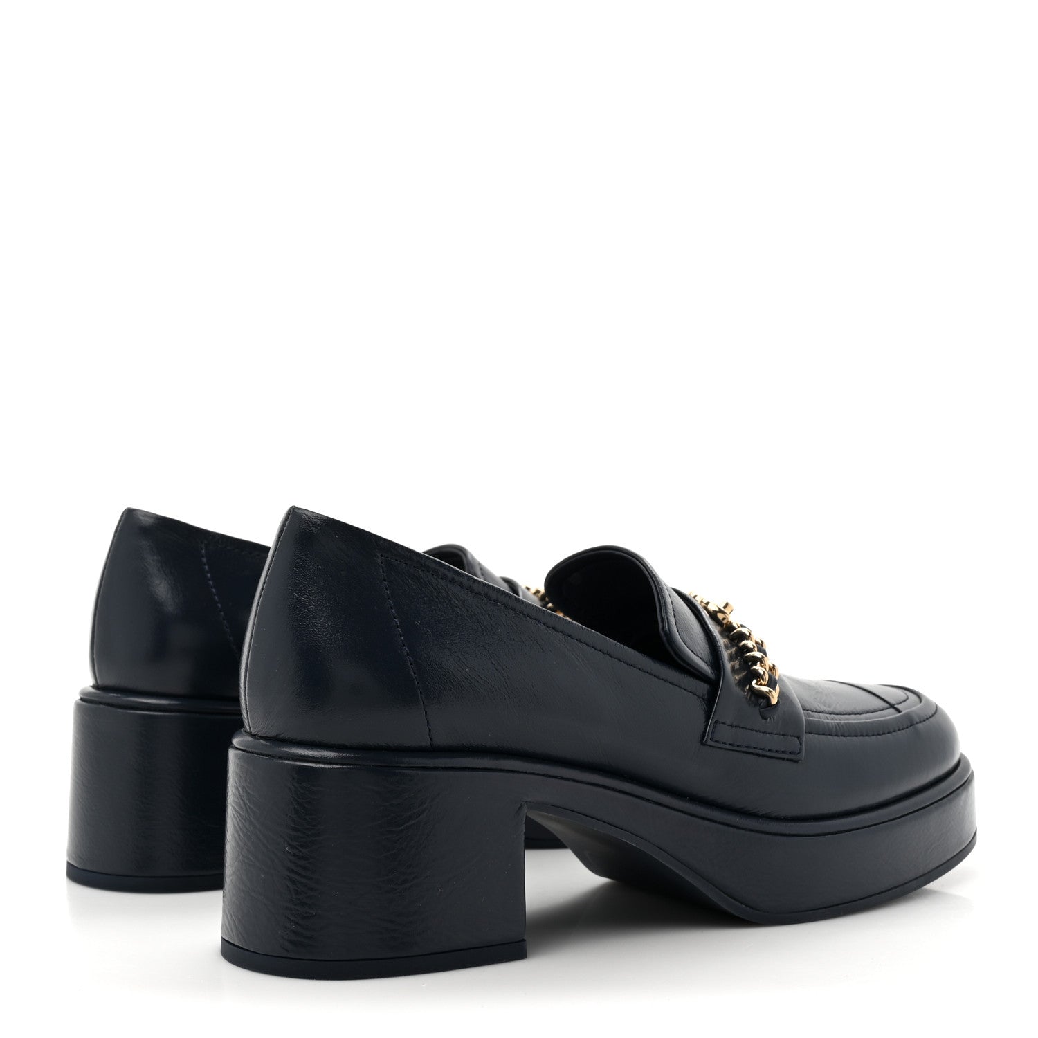 Chanel Shiny Calfskin Logo Platform  Loafers 36.5 Dark Blue 5 of 9