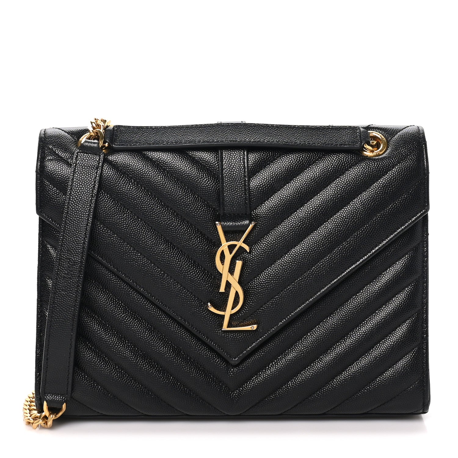 Saint Laurent Grain De Poudre Matelasse Chevron Medium Monogram Satchel Black 1 of 10