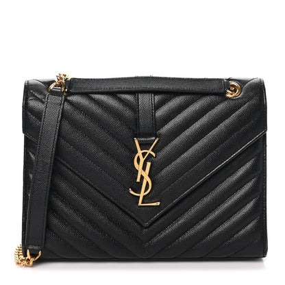 Saint Laurent Grain De Poudre Matelasse Chevron Medium Monogram Satchel Black 1 of 10