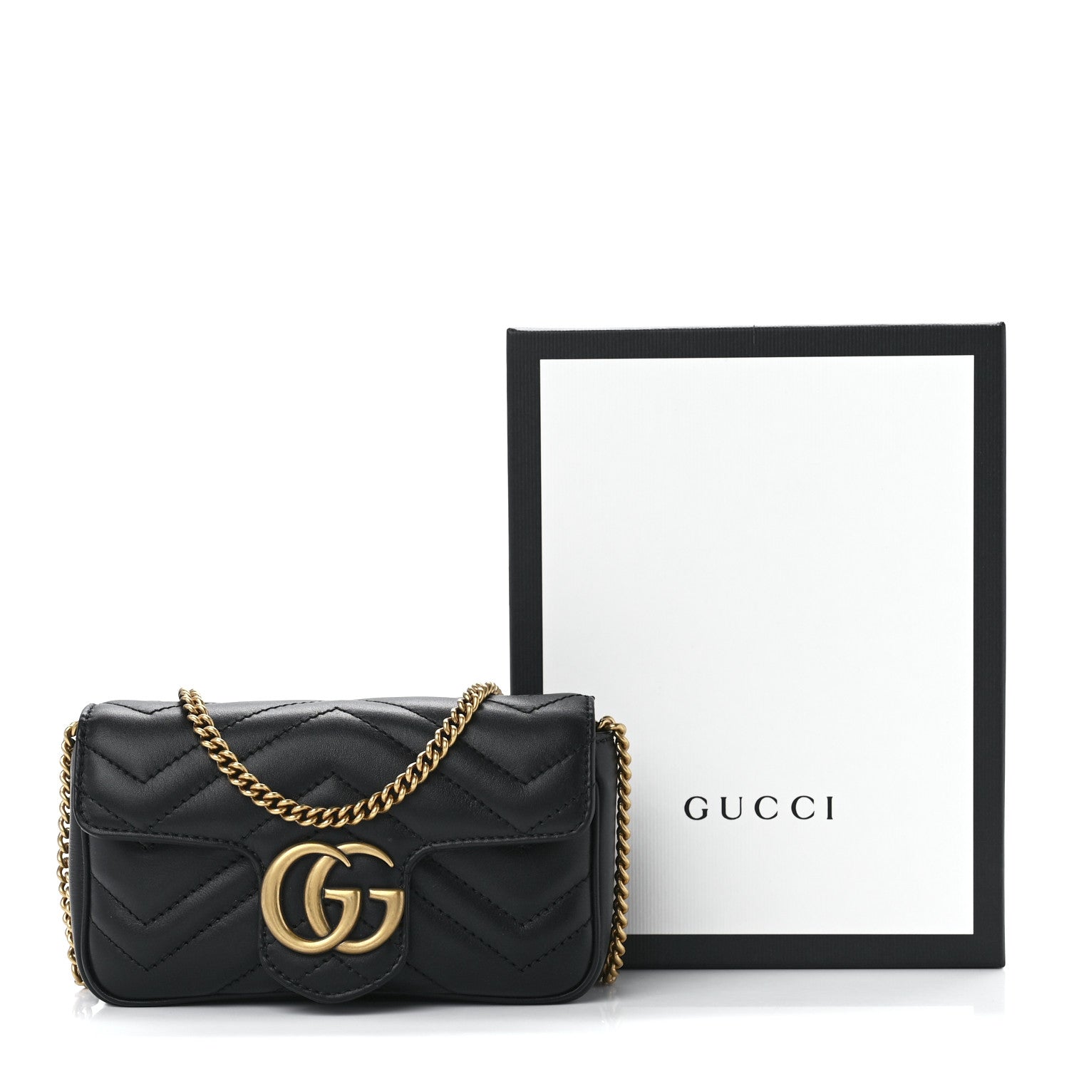 Gucci Calfskin Matelasse Super Mini GG Marmont Shoulder Bag Black 12 of 12