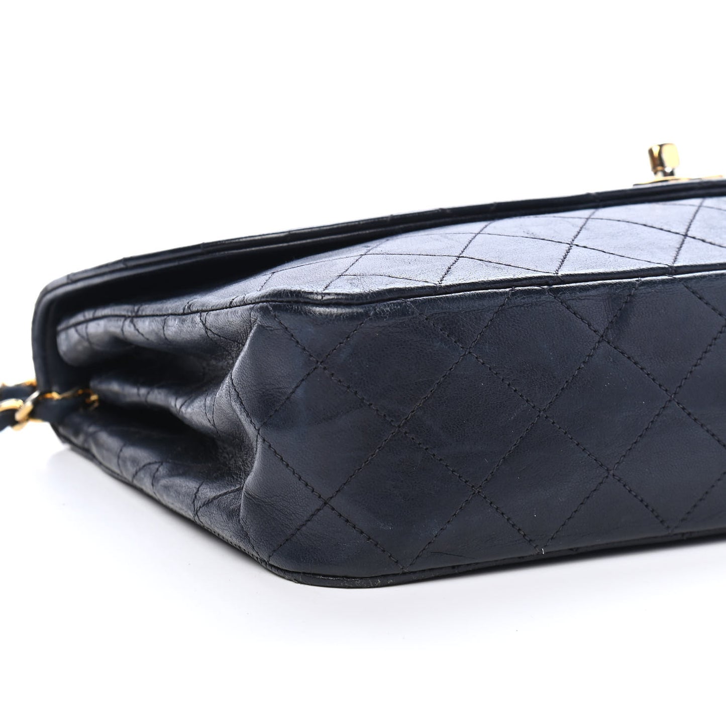 Lambskin Quilted Medium Single Flap Navy