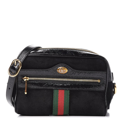 Gucci Suede Patent Web Mini Ophidia Shoulder Bag Black 1 of 10