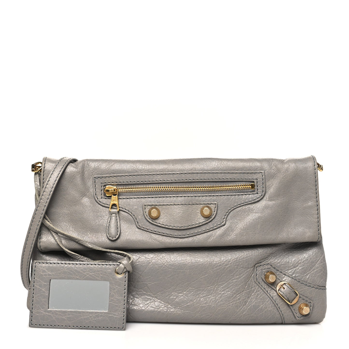 Agneau Giant 12 Gold Hardware Envelope Strap Clutch Gris Pyrite