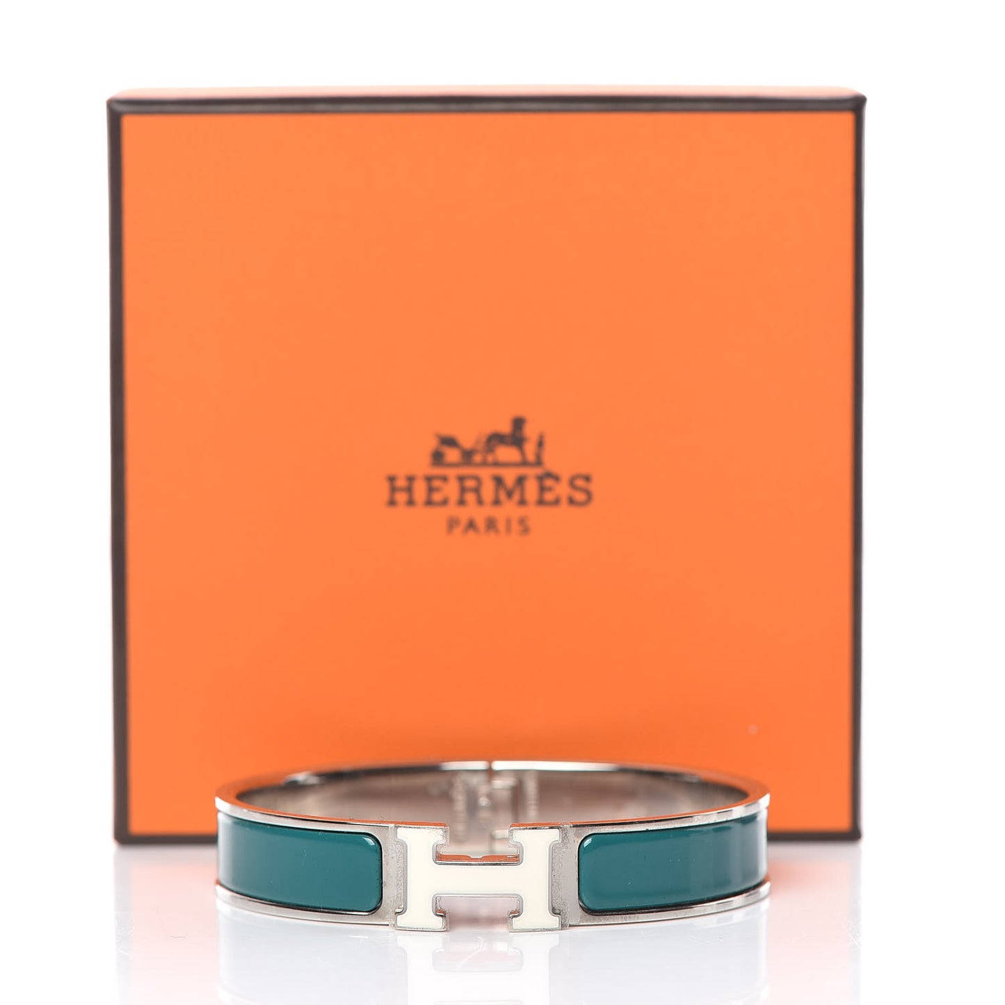 Enamel Narrow Clic Clac H Bracelet GM Vert Bleuete White