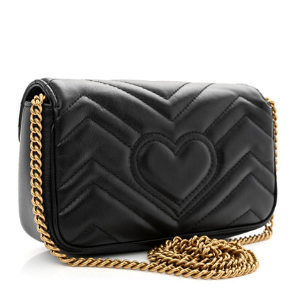 Gucci Calfskin Matelasse Super Mini GG Marmont Shoulder Bag Black 3 of 11