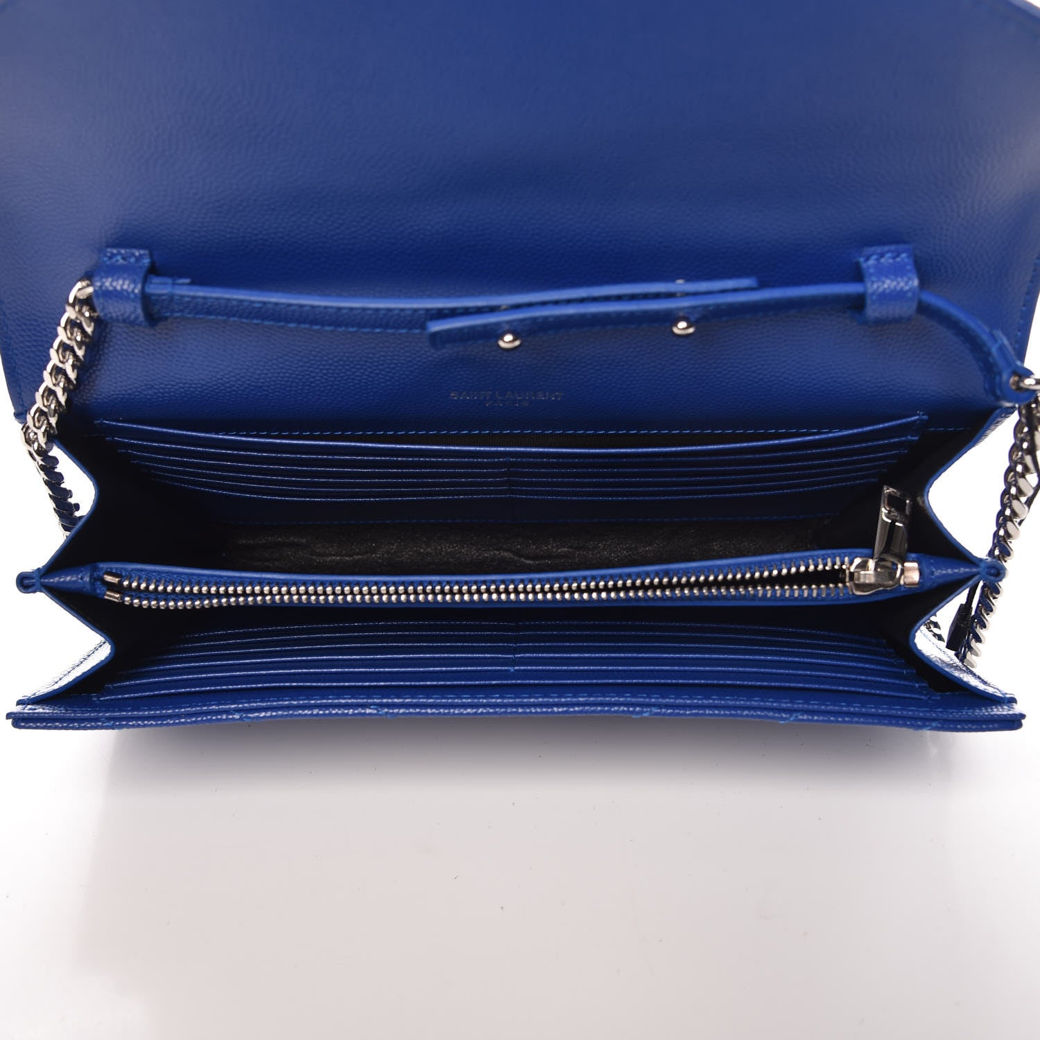 Saint Laurent Grain De Poudre Matelasse Chevron Monogram Chain Wallet Blue Majorelle 7 of 8
