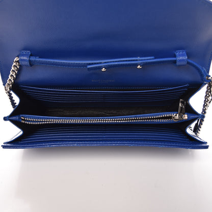 Saint Laurent Grain De Poudre Matelasse Chevron Monogram Chain Wallet Blue Majorelle 7 of 8