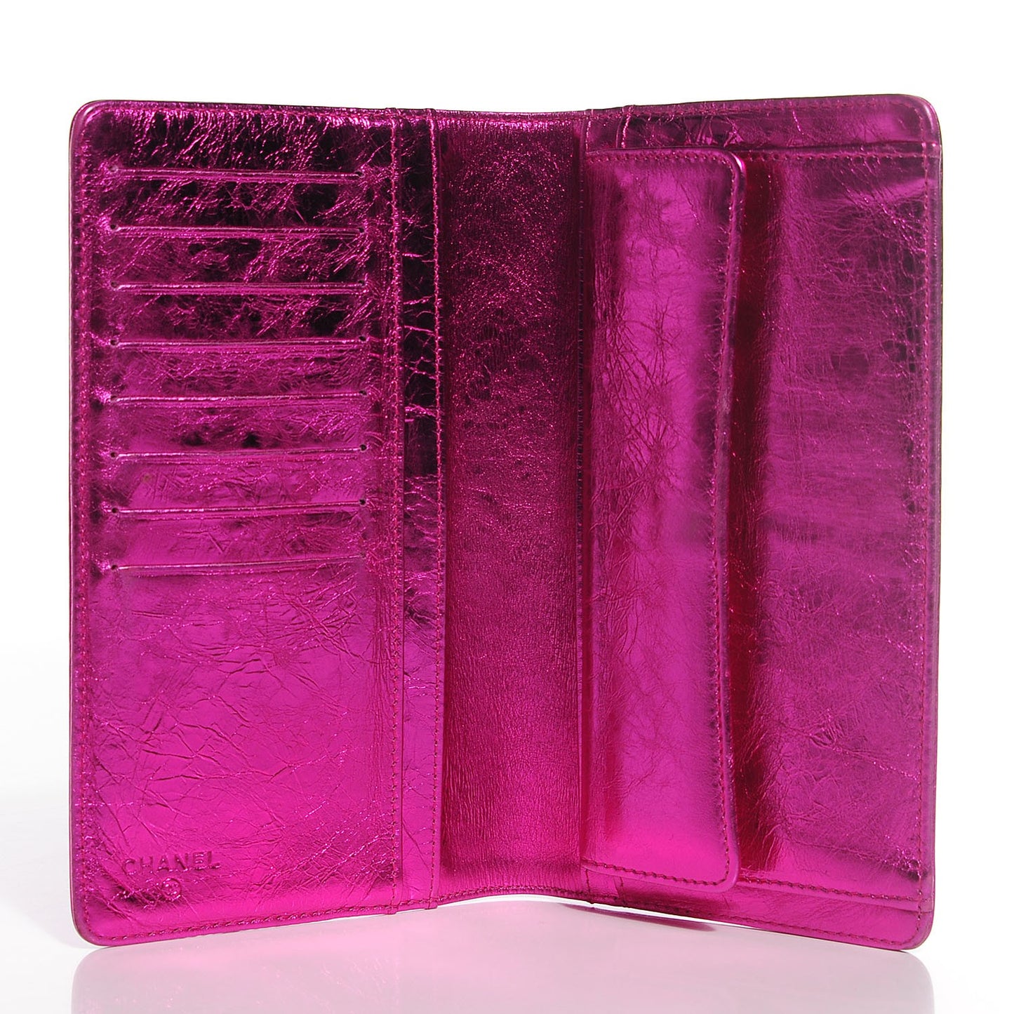 Metallic Calfskin Bow Yen Wallet Pink