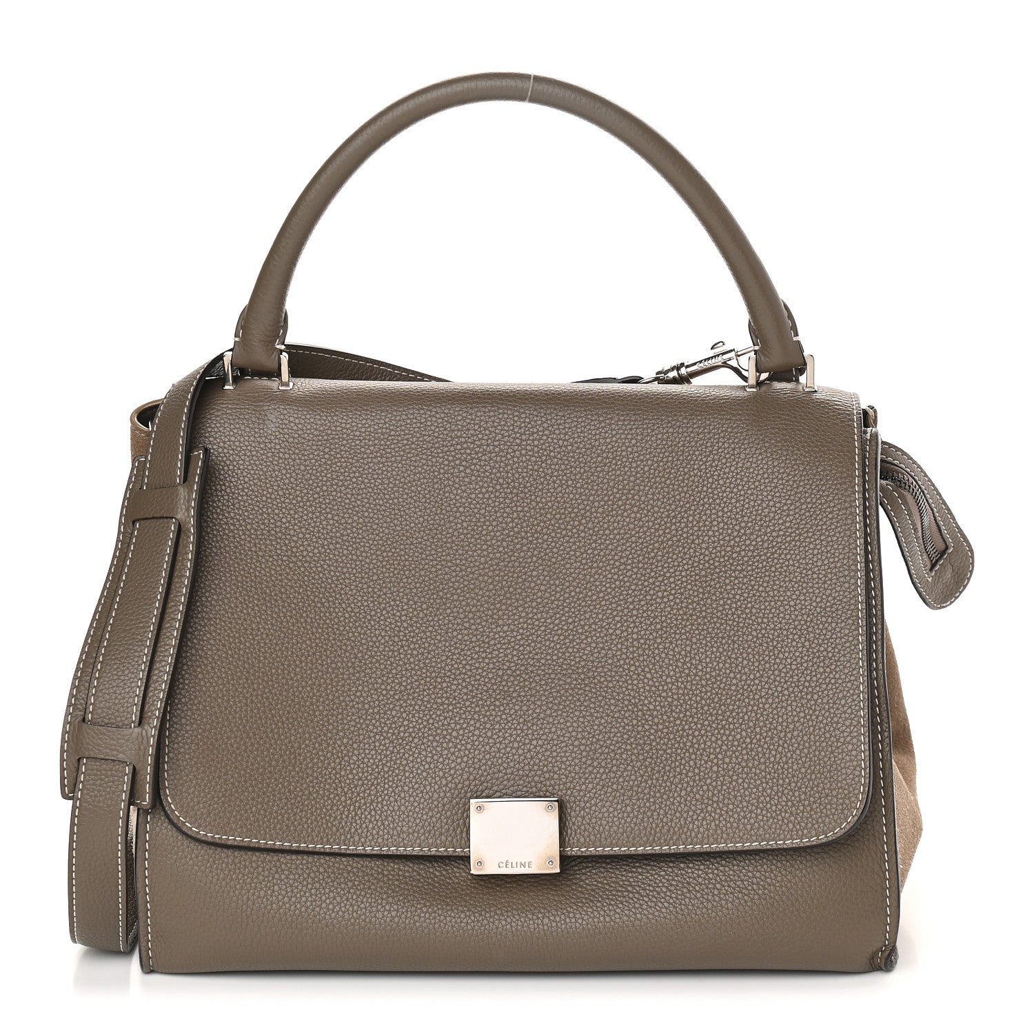 Celine Drummed Calfskin Suede Medium Trapeze Souris 1 of 8