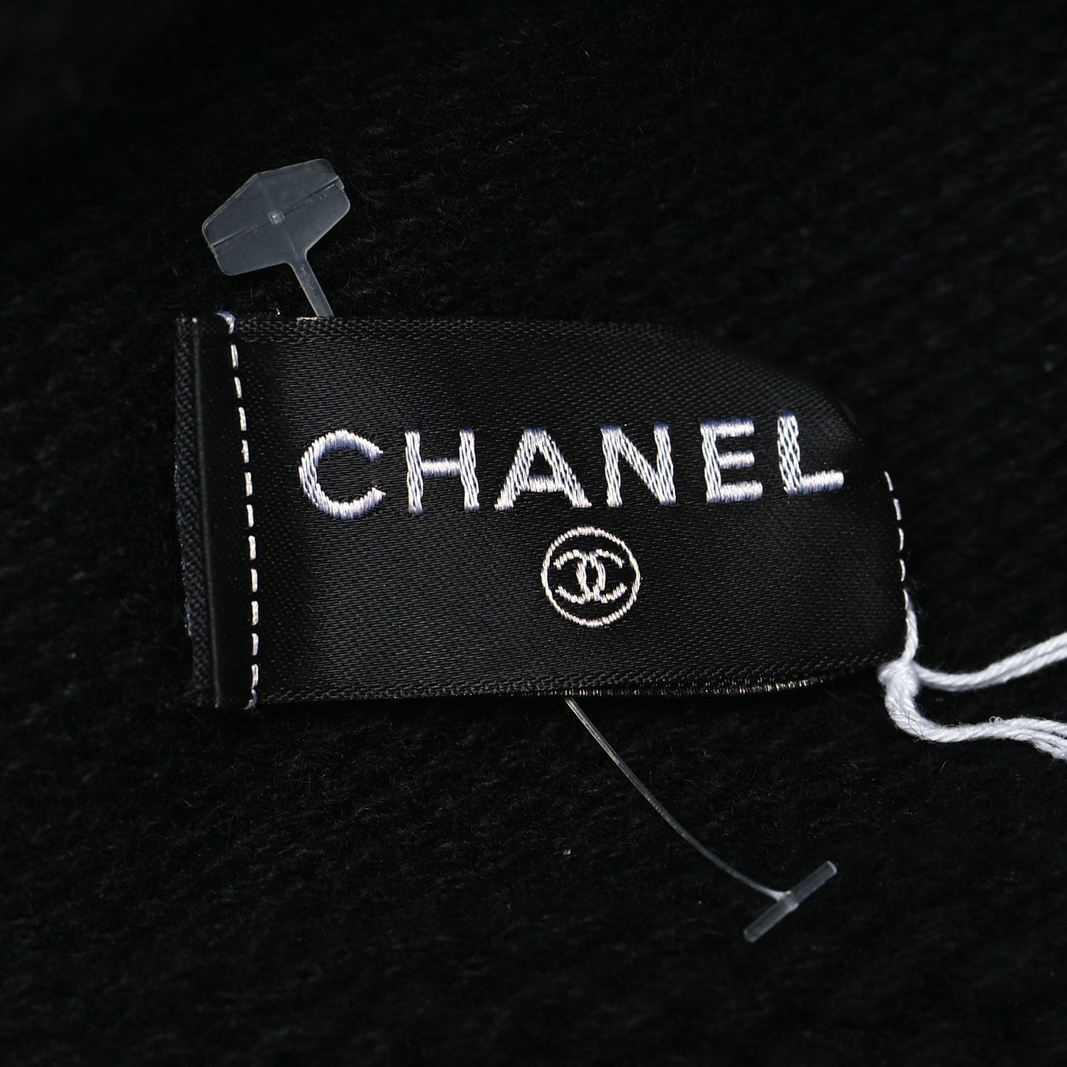 Chanel Cashmere Wool CC Beanie Hat Black Light Beige 4 of 4