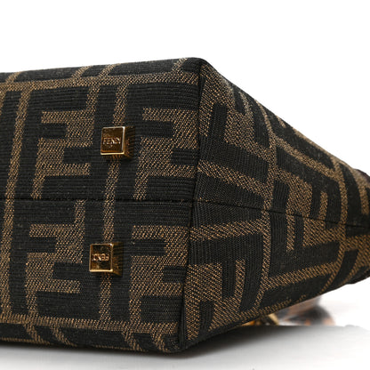 Fendi Fabric Jacquard Vitello King Plexiglass FF 1974 Logo Embroidered Mini By The Way Top Handle Boston Bag Tobacco Moro Sand 8 of 8