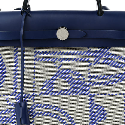 Hermes Vache Hunter Toile H Brides de Gala Herbag Zip Retourne 31 PM Bleu De France Ecru Black 9 of 11
