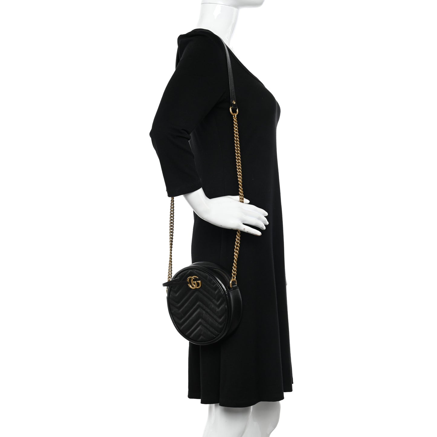Azalea Calfskin Matelasse Heart Mini GG Marmont Round Shoulder Bag Black