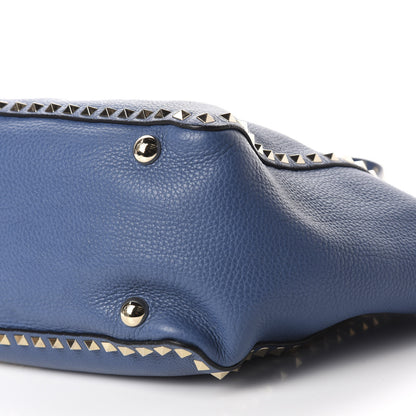 Valentino Garavani Pebbled Calfskin Medium Rockstud Tote Indaco 6 of 8