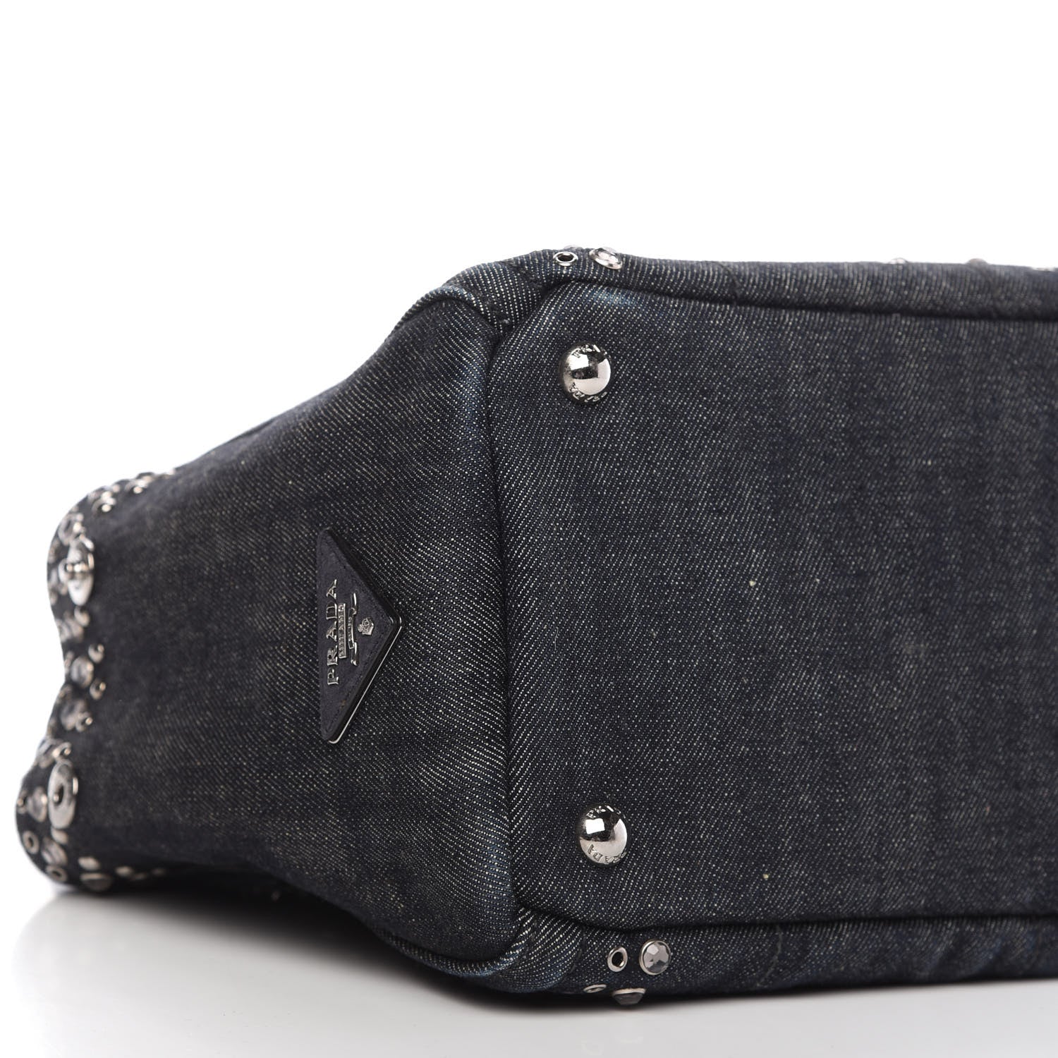 Prada Denim Crystal Studded Canapa Tote Black 6 of 9