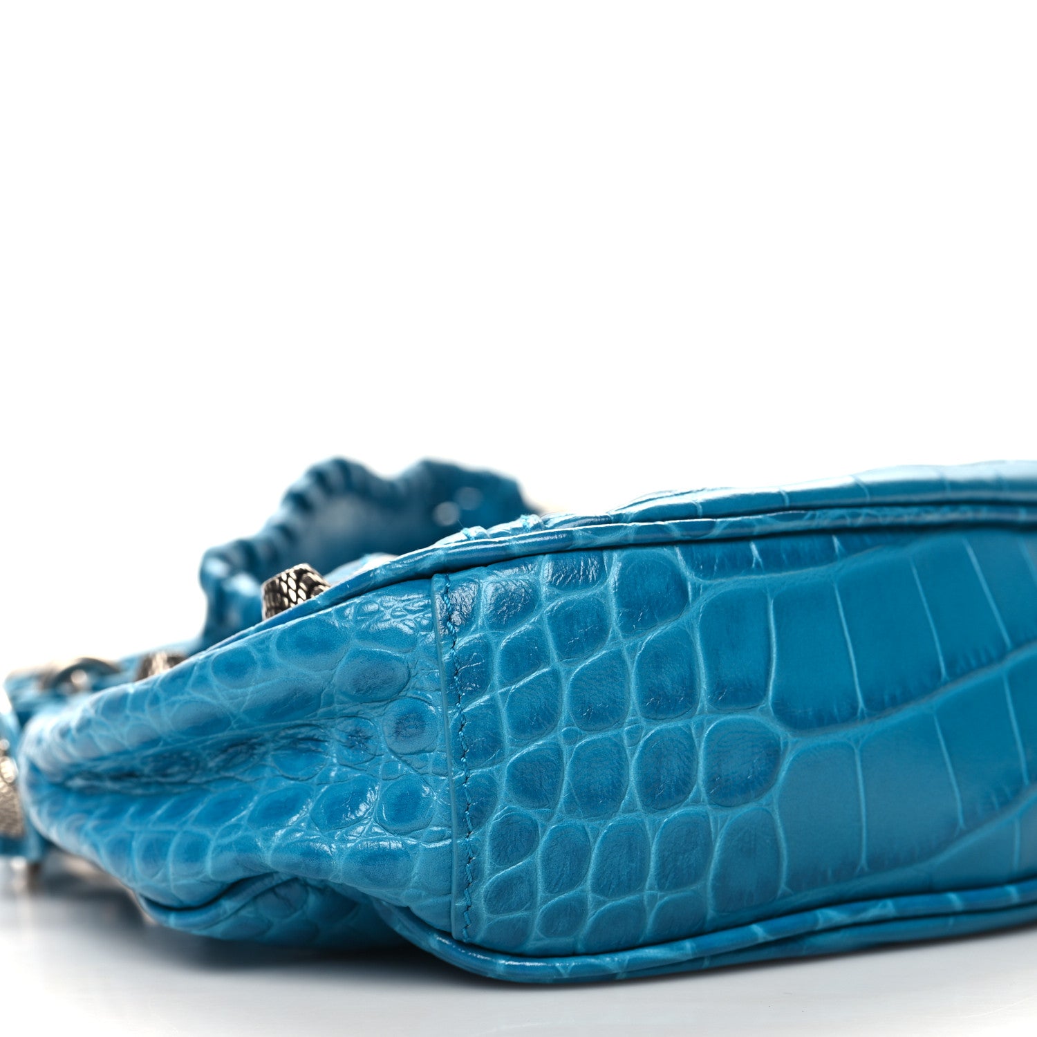 Balenciaga Extra Supple Calfskin Crocodile Embossed Le Cagole Shoulder Bag XS Turquoise 10 of 11