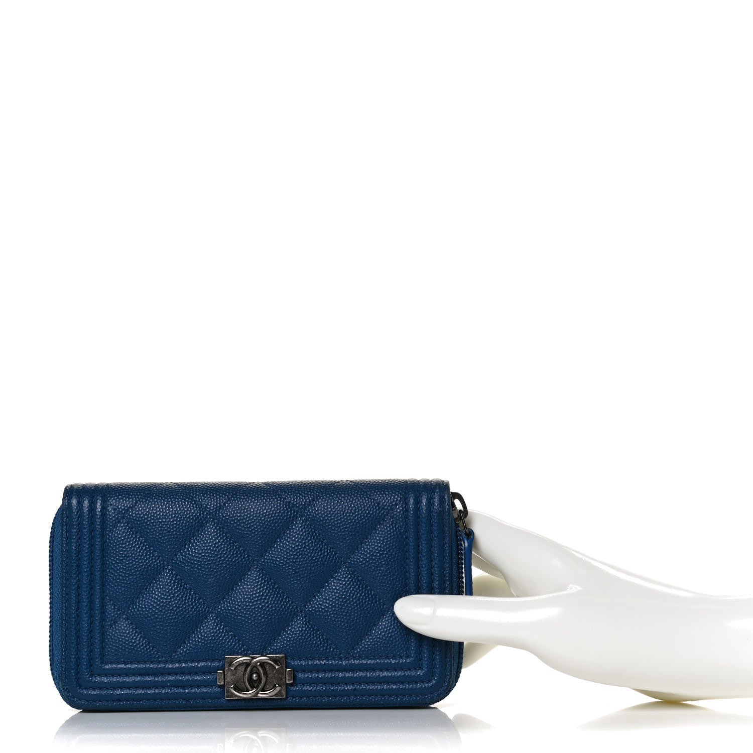 Chanel Caviar Quilted Boy Small Zip Around Wallet Blue 2 of 13