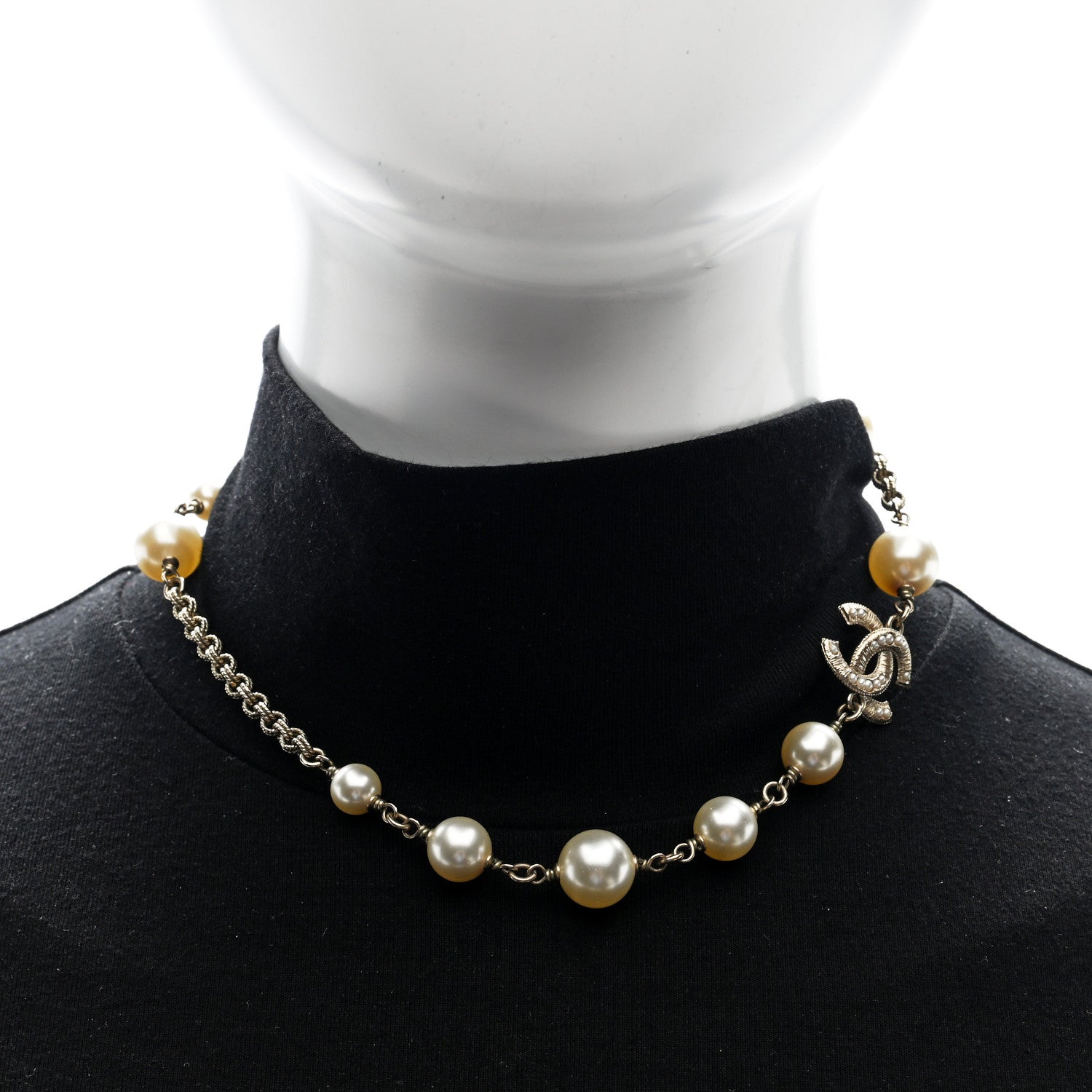 Chanel Pearl Beaded CC Short Necklace White Gold 2 of 5