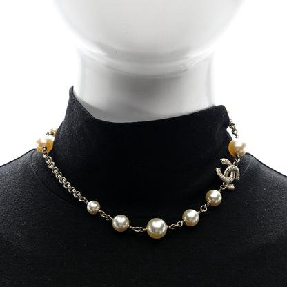 Chanel Pearl Beaded CC Short Necklace White Gold 2 of 5