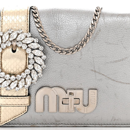 Miu Miu Metallic Goatskin Madras Ayers Crystal Embellished Shoulder Bag Cromo Pirite 7 of 11