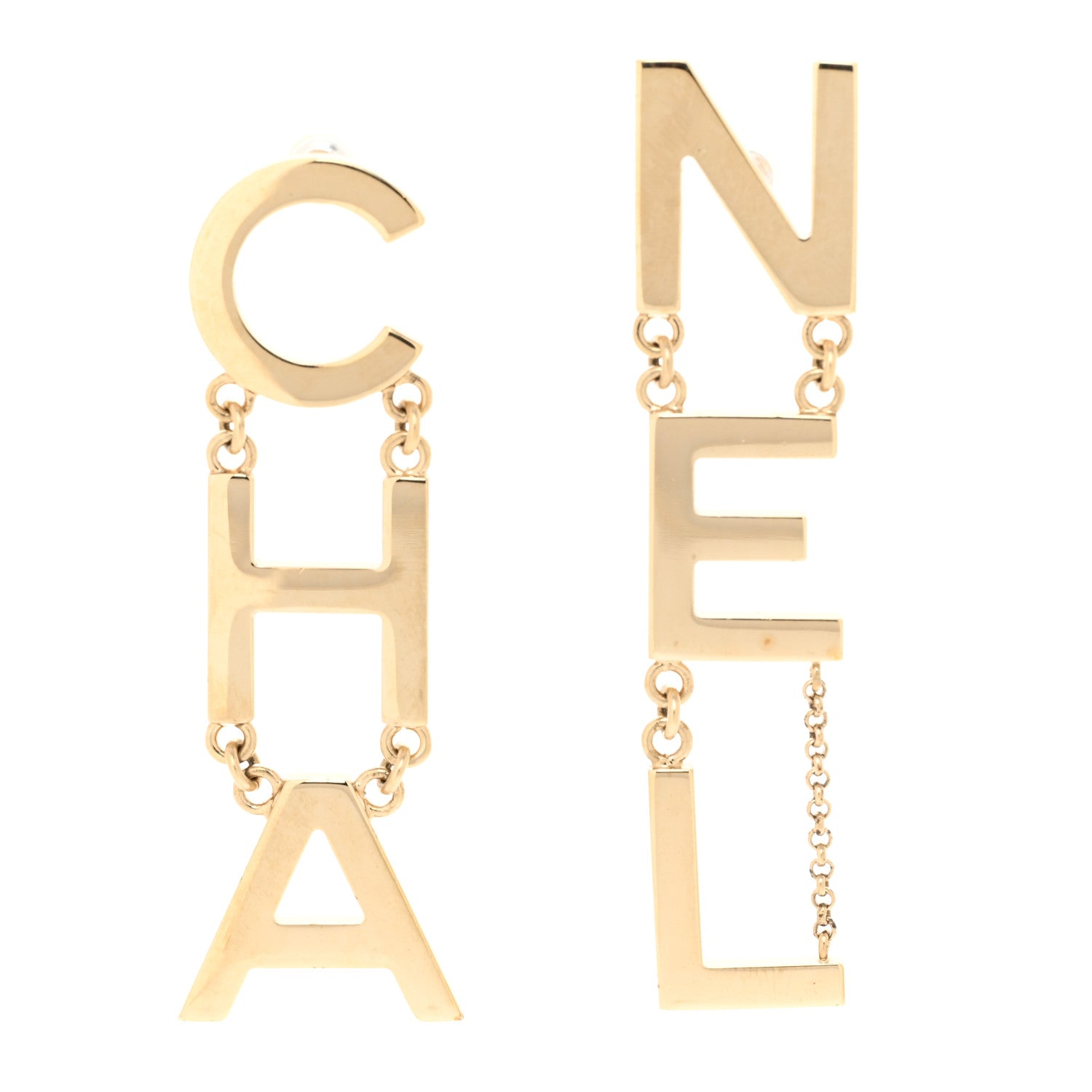 Chanel Metal Cha-Nel Logo Drop Earrings Gold 1 of 5