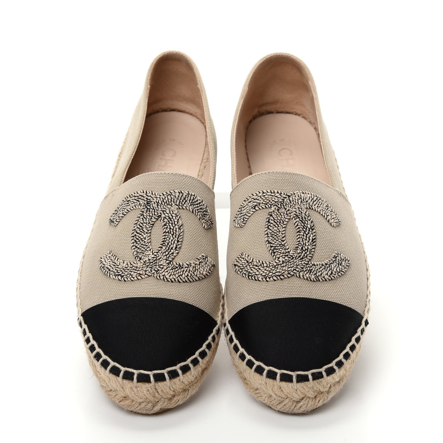 Chanel Canvas Grosgrain CC Espadrilles 36 Beige Black 5 of 11