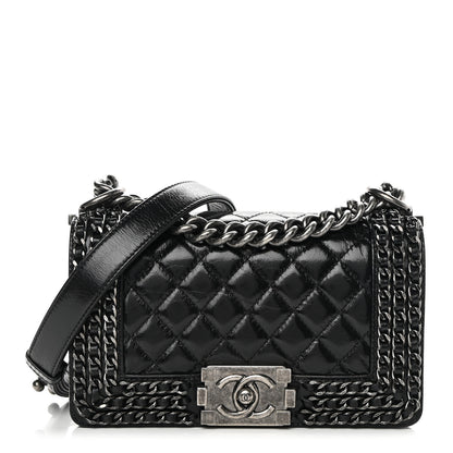 Chanel Glazed Calfskin Quilted Small Boy Chained Flap Black 1 of 11