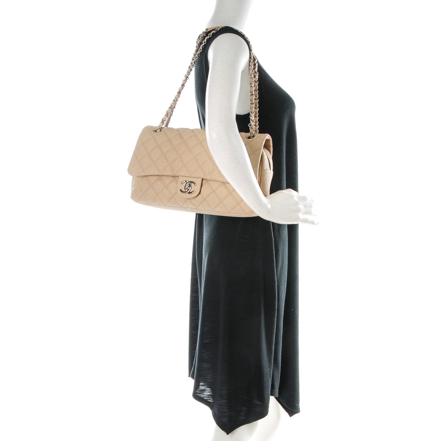 Caviar Quilted Jumbo Easy Flap Beige