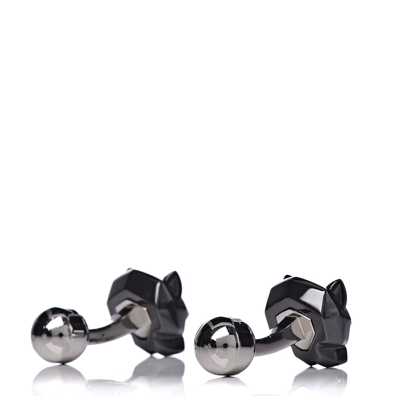 Cartier Sterling Silver Ceramic Panther Head Cufflinks Black
