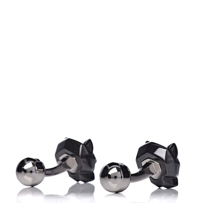 Cartier Sterling Silver Ceramic Panther Head Cufflinks Black 4 of 7