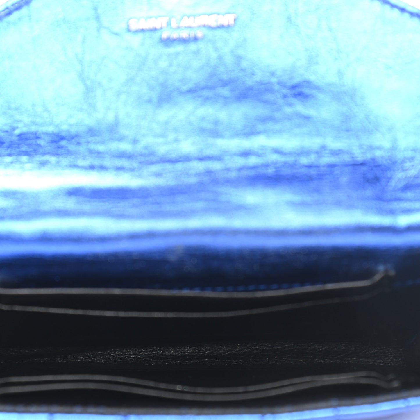 Metallic Goatskin Mixed Matelasse Chevron Small Monogram Envelope Wallet Blue