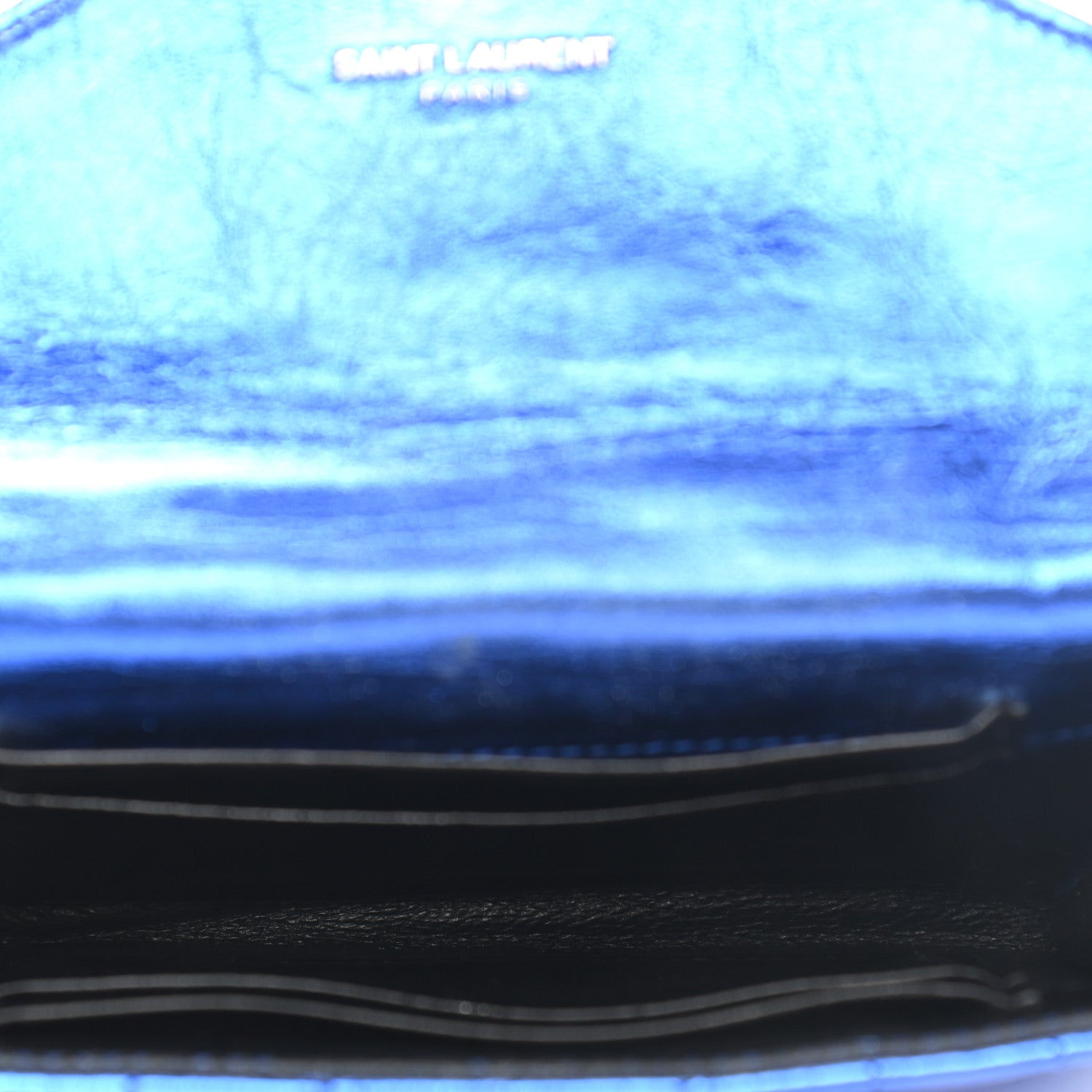 Saint Laurent Metallic Goatskin Mixed Matelasse Chevron Small Monogram Envelope Wallet Blue 5 of 8
