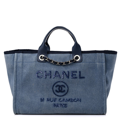 Chanel Canvas Sequin Medium Deauville Tote Navy 1 of 20