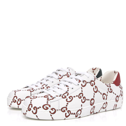 Gucci Calfskin GucciGhost Print Mens Ace Sneakers 9.5 White Hibiscus Red 3 of 9