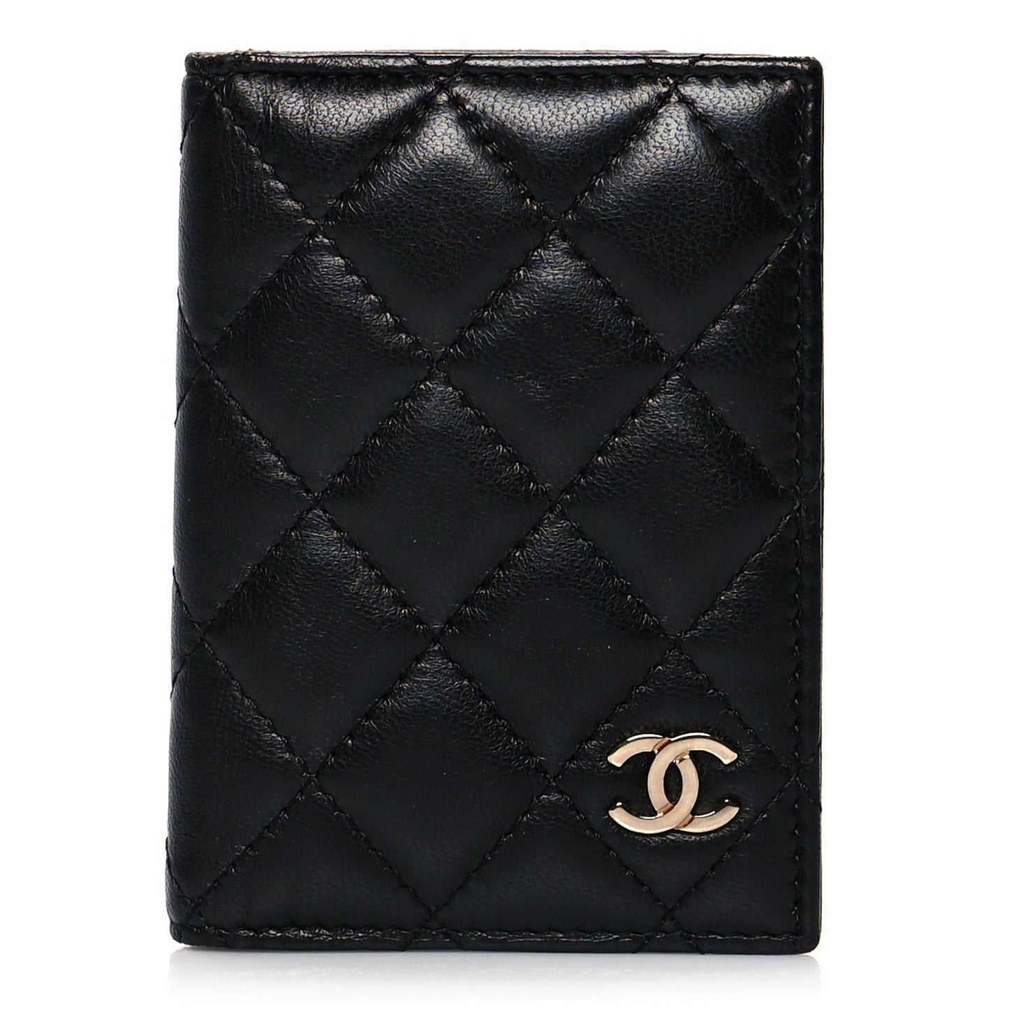 Lambskin Quilted Card Holder Wallet Black