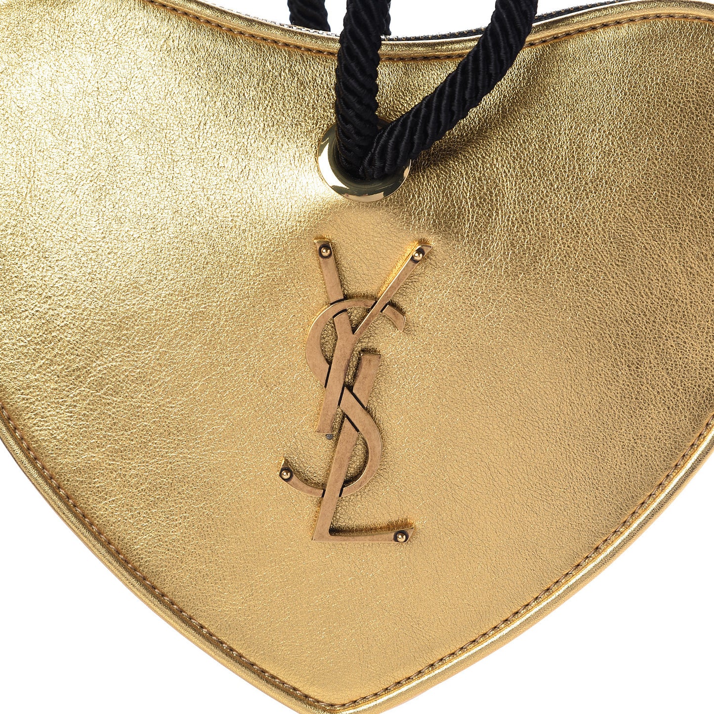 Metallic Calfskin Heart Clutch Gold