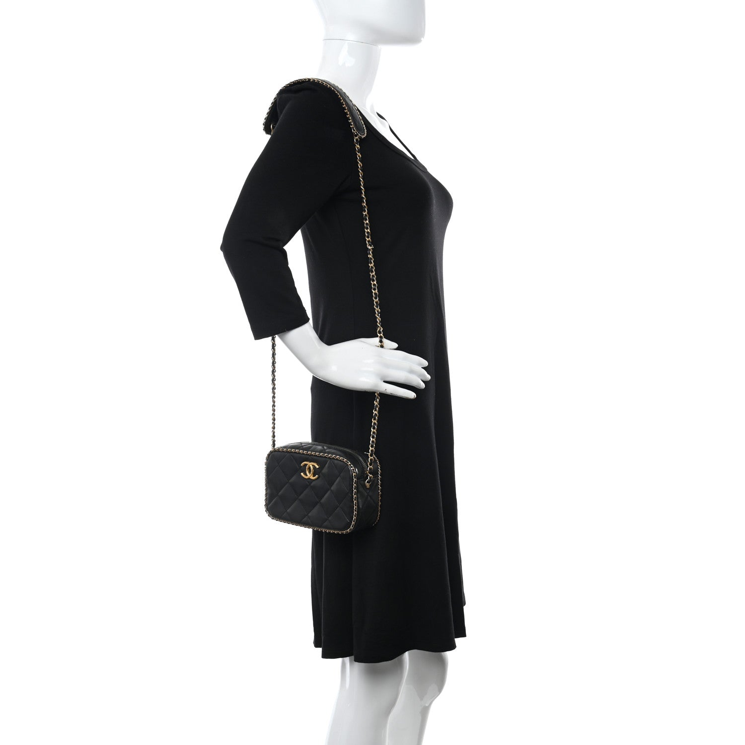 Chanel Lambskin Quilted Chain CC Mini Camera Case Black 2 of 9