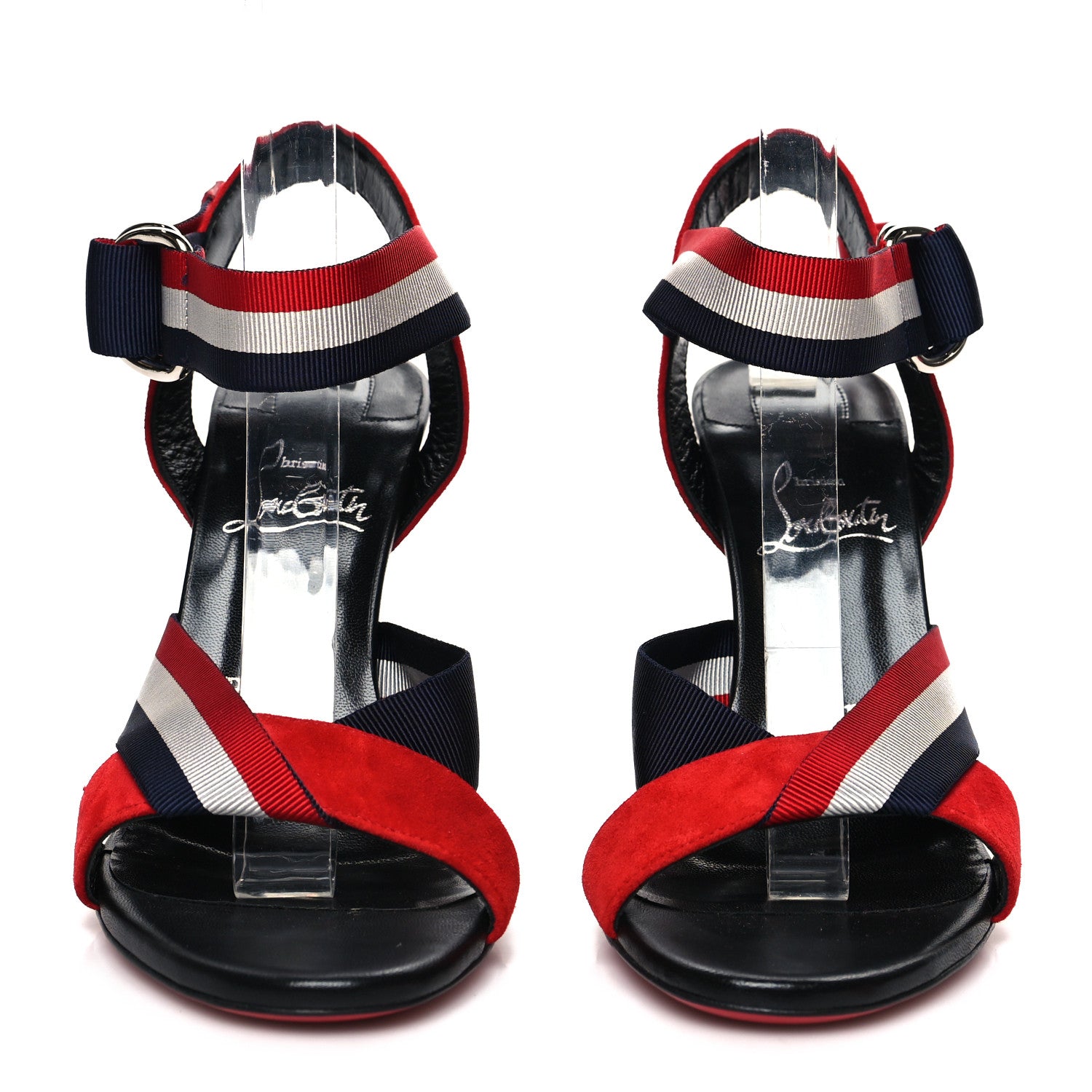 Christian Louboutin Suede Water Poleta Striped Sandals 37 Red Blue 2 of 7
