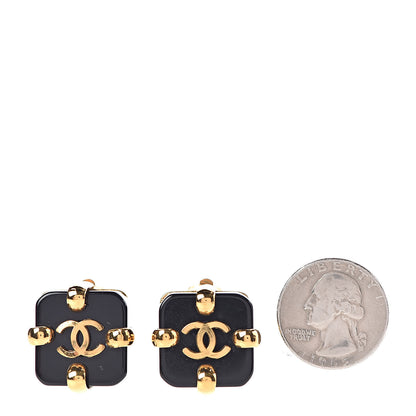 Chanel Resin CC Clip On Earrings Black Gold 2 of 5