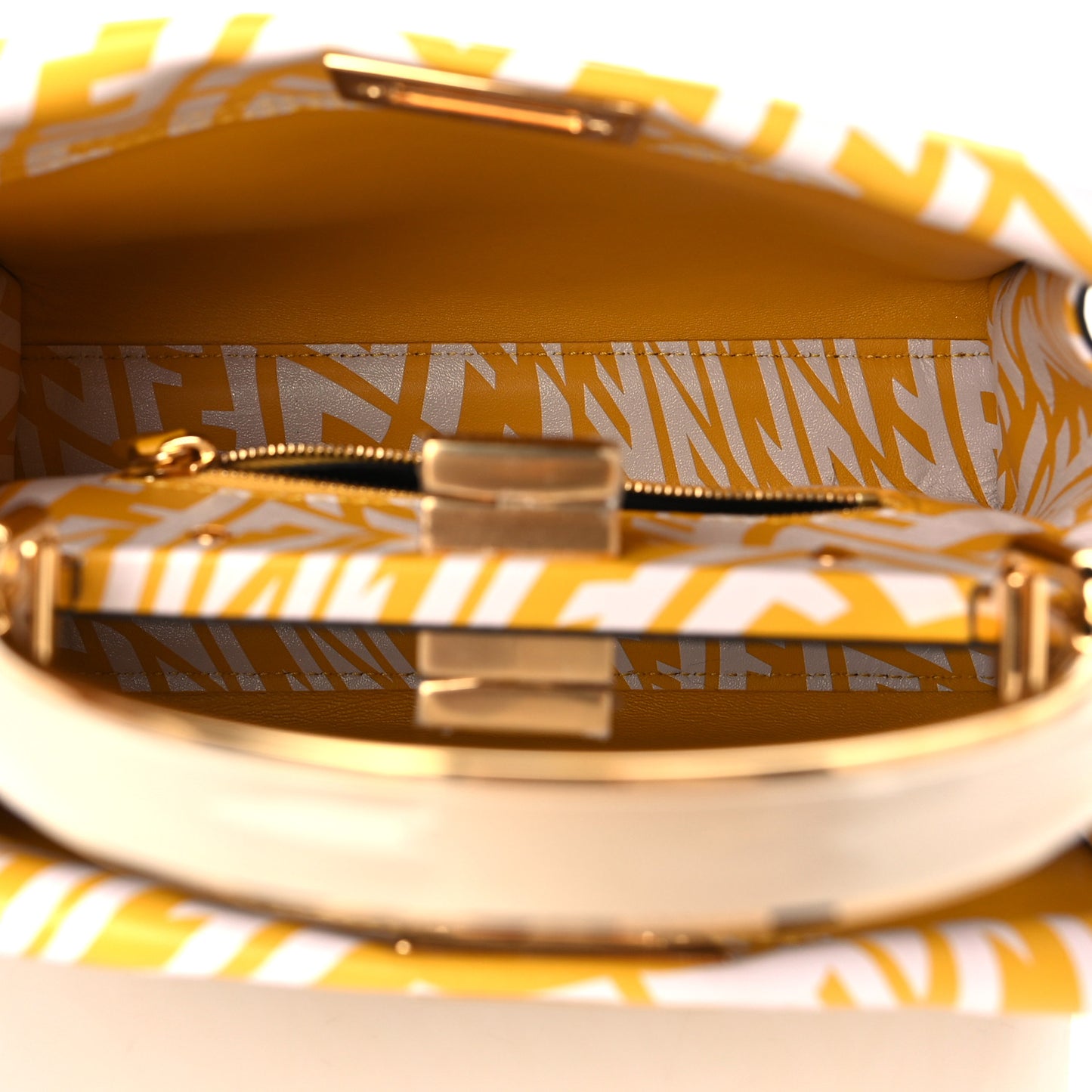 X SARAH COLEMAN Vitello Liberty Shiny Nappa Plexiglass FF Vertigo Mini Peekaboo Iconic Satchel Mimosa White