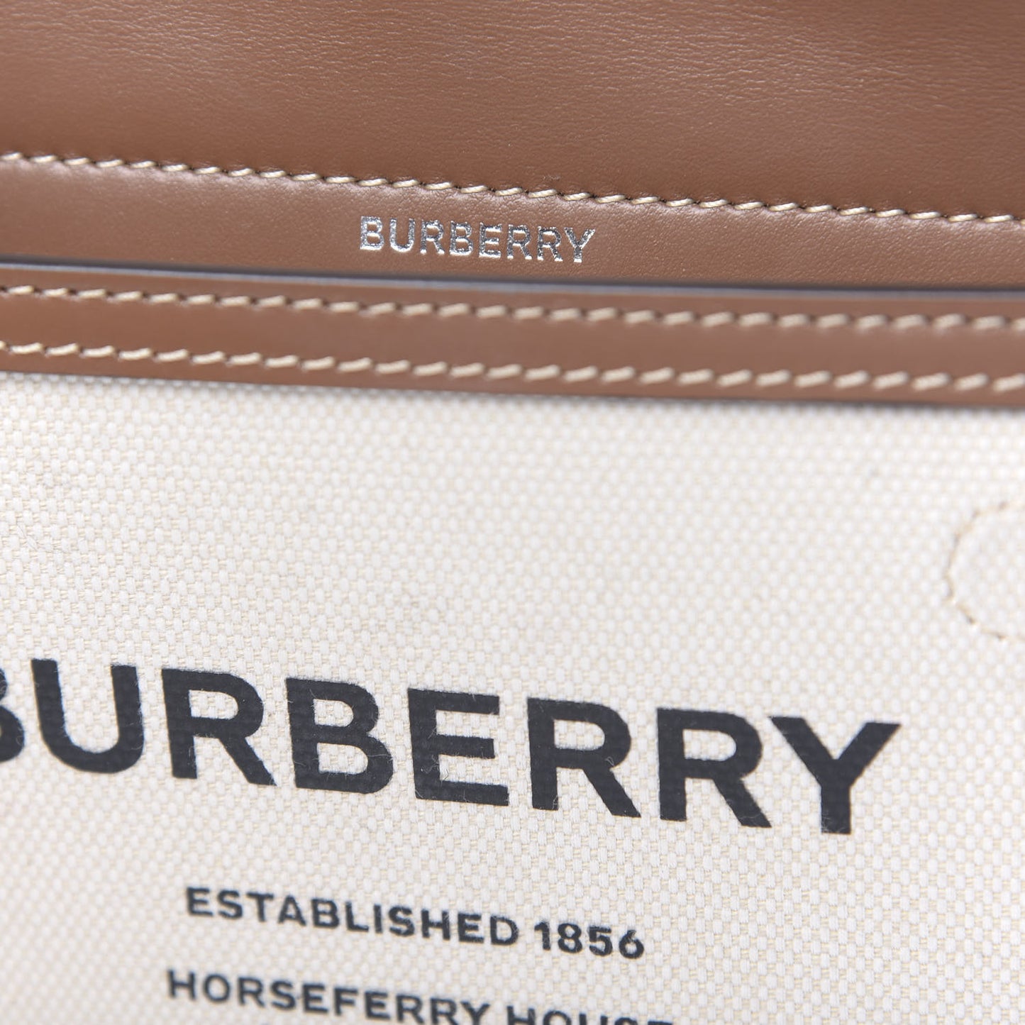 Smooth Calfskin Canvas Horseferry Print Mini Title Bag with Pocket Natural Malt Brown