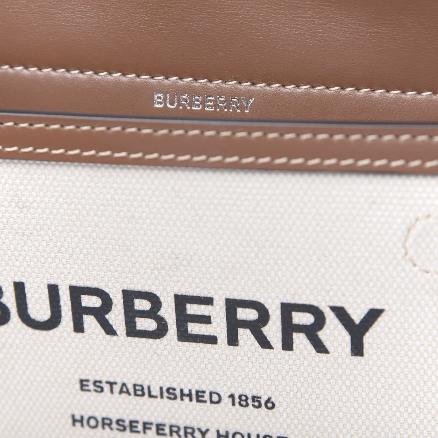 Burberry Smooth Calfskin Canvas Horseferry Print Mini Title Bag with Pocket Natural Malt Brown 12 of 15