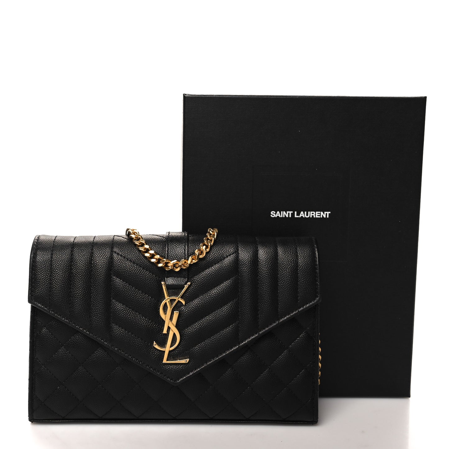 Grain De Poudre Mixed Matelasse Triquilt Monogram Chain Wallet Black