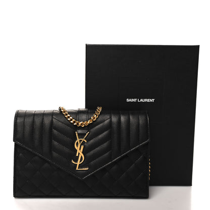 Saint Laurent Grain De Poudre Mixed Matelasse Triquilt Monogram Chain Wallet Black 12 of 12