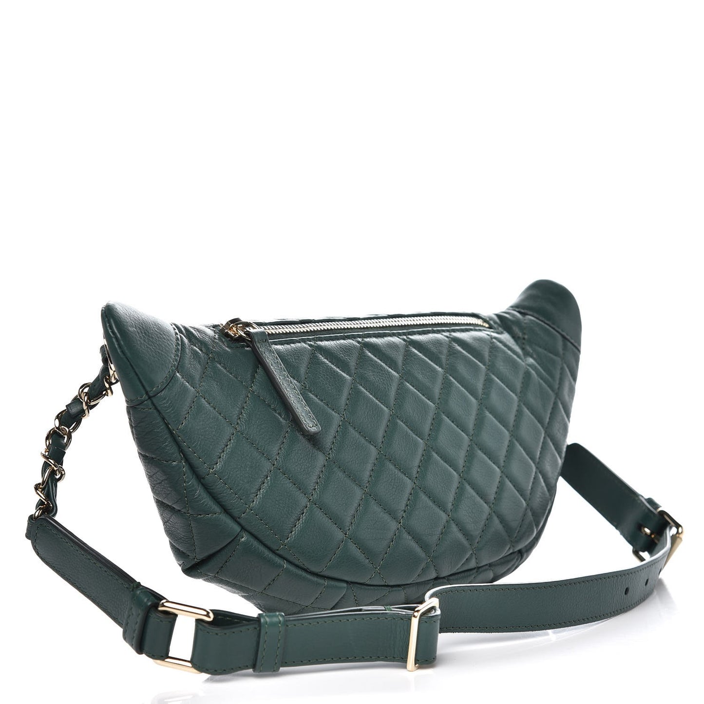 Calfskin Quilted Banane Waist Bag Fanny Pack Dark Green