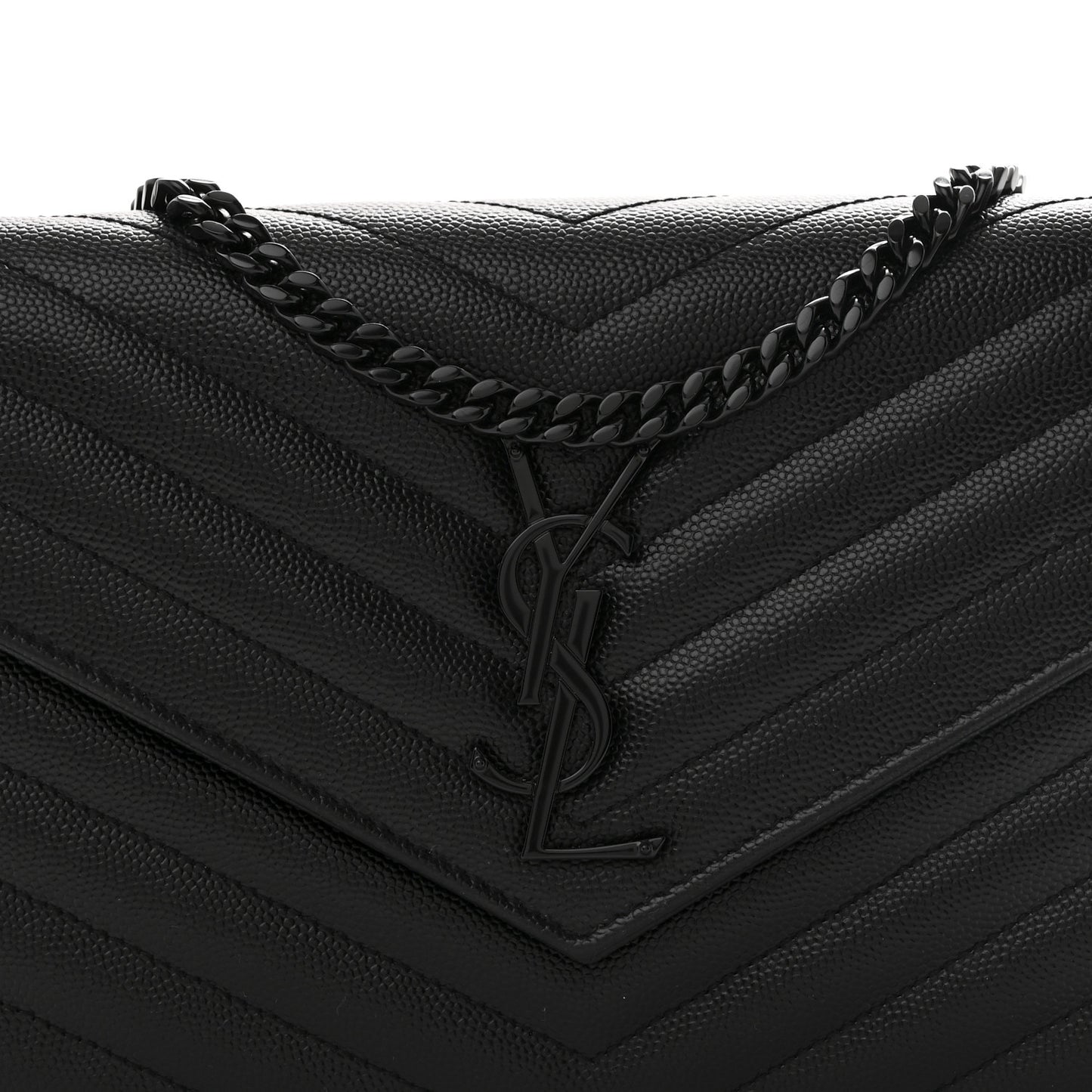 Grain De Poudre Matelasse Chevron Monogram Monochrome Chain Wallet Black