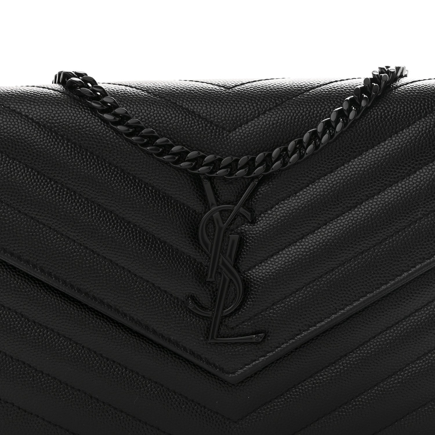 Saint Laurent Grain De Poudre Matelasse Chevron Monogram Monochrome Chain Wallet Black 9 of 12
