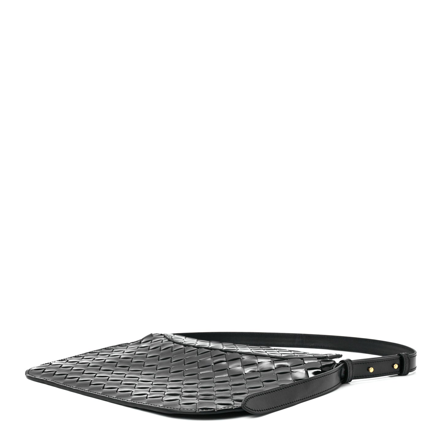 Patent Intrecciato Shoulder Bag Black