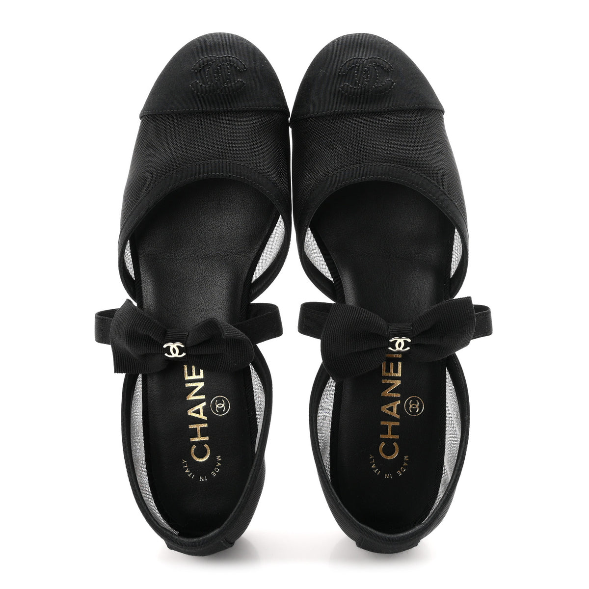 Mesh Grosgrain Mary Janes Flats 37 Black
