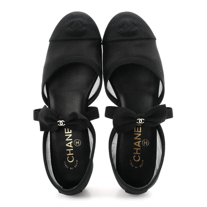 Chanel Mesh Grosgrain Mary Janes Flats 37 Black 2 of 10